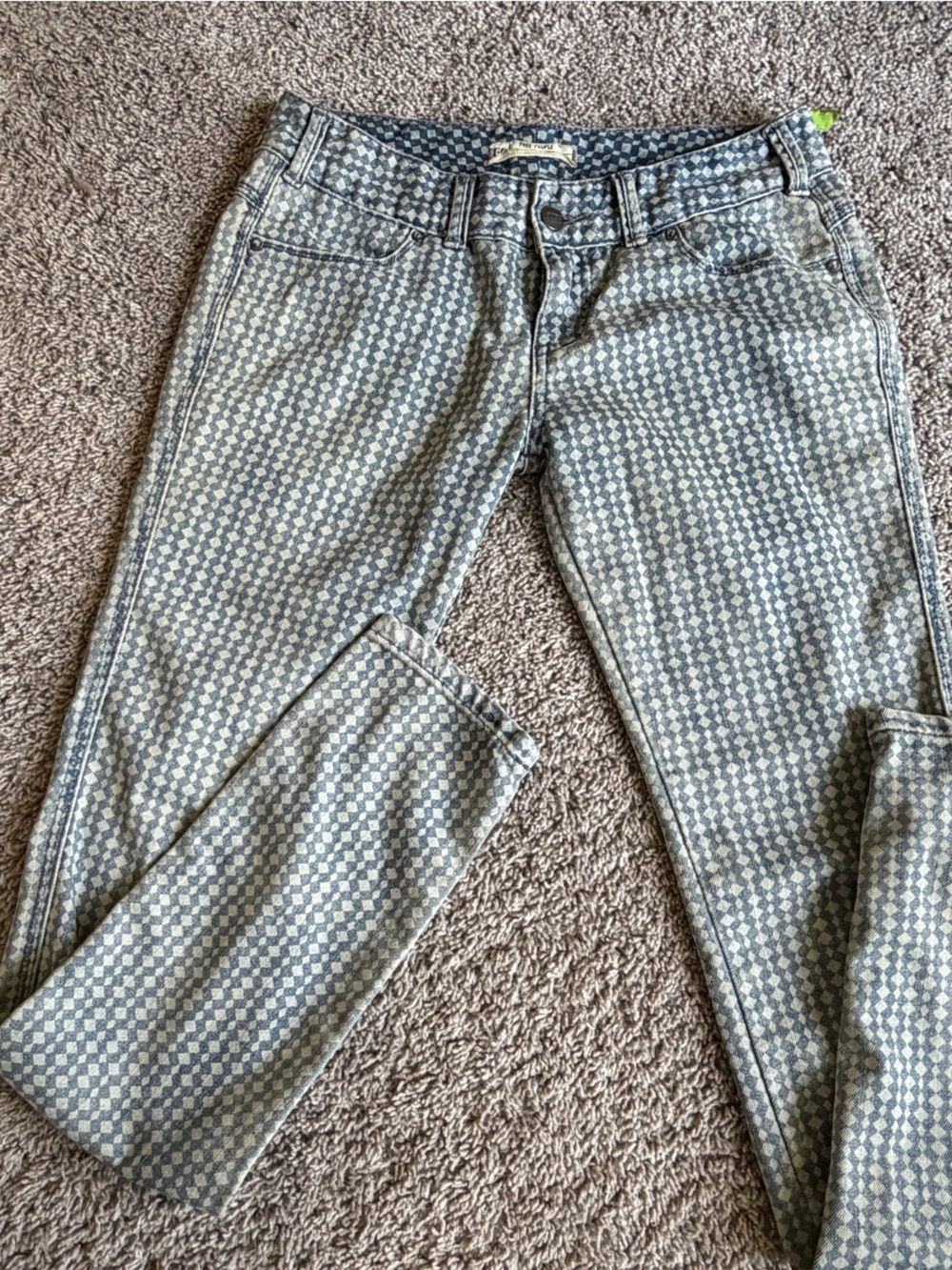 Free People blue and White checkered Patterned Skinny Jeans